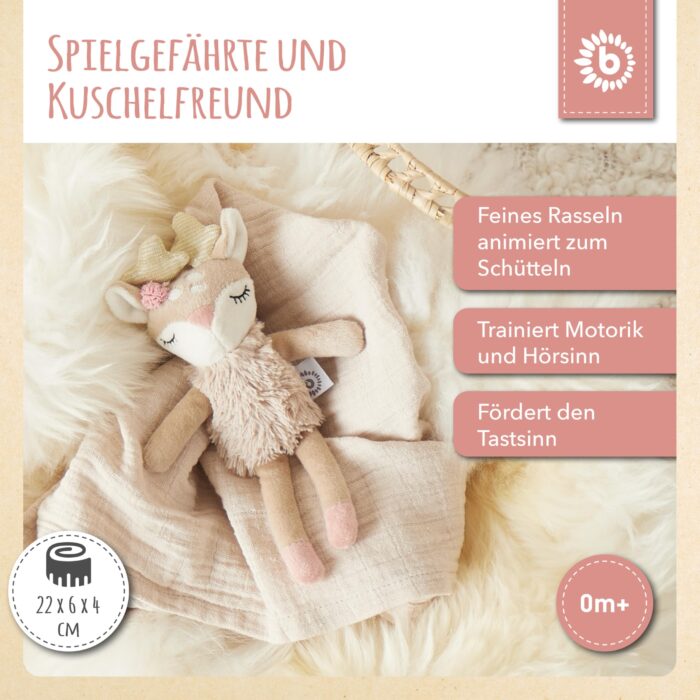 Bieco Kuscheltier Reh Ella mit Rassel | Baby Kuscheltier ab 0 Monate Stofftier Baby Plüschtierentier – Bild 7