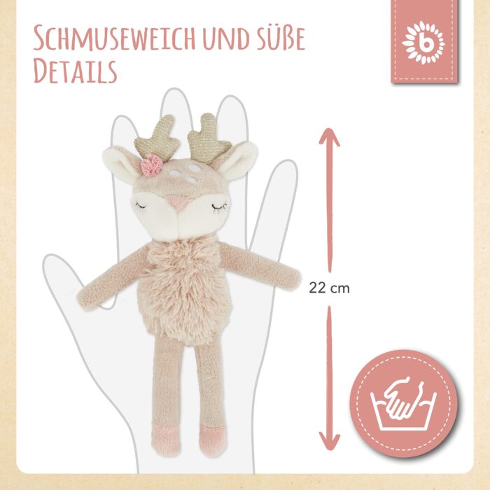 Bieco Kuscheltier Reh Ella mit Rassel | Baby Kuscheltier ab 0 Monate Stofftier Baby Plüschtierentier – Bild 5