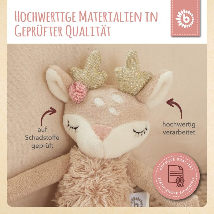 Bieco Kuscheltier Reh Ella mit Rassel | Baby Kuscheltier ab 0 Monate Stofftier Baby Plüschtierentier – Bild 4